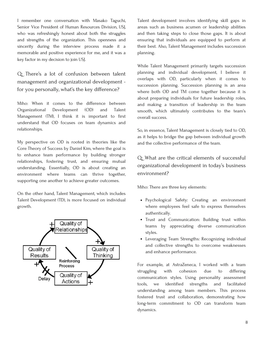 Interview page on talent management versus organizational development and the key elements of successful OD