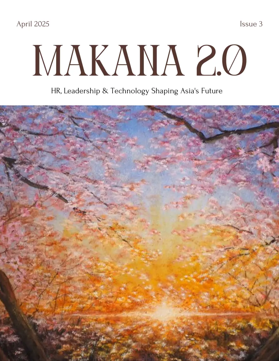 Cover of Makana 2.0, Issue 3, April 2025, with a painting of cherry blossoms and a sunrise