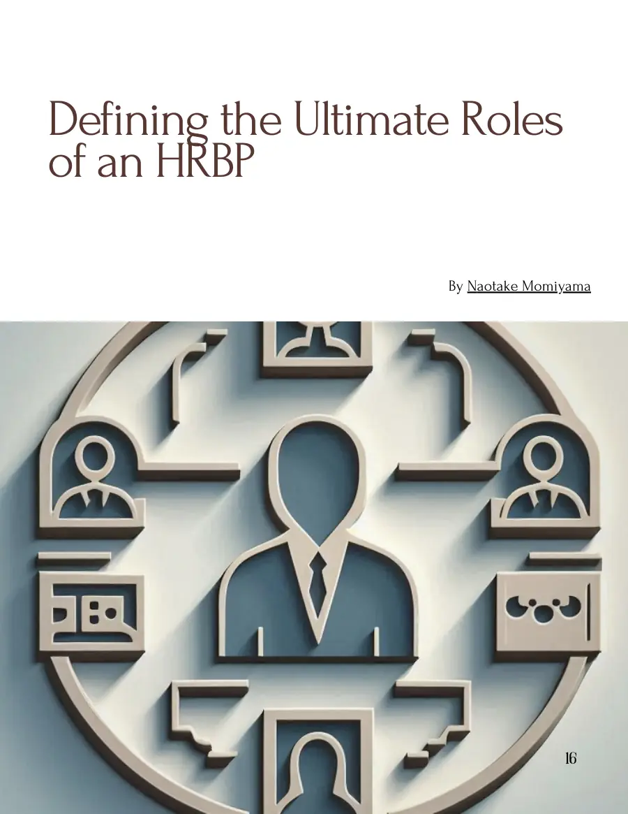 Opening page of 'Defining the Ultimate Roles of an HRBP' with a graphic of a business person icon in a circle