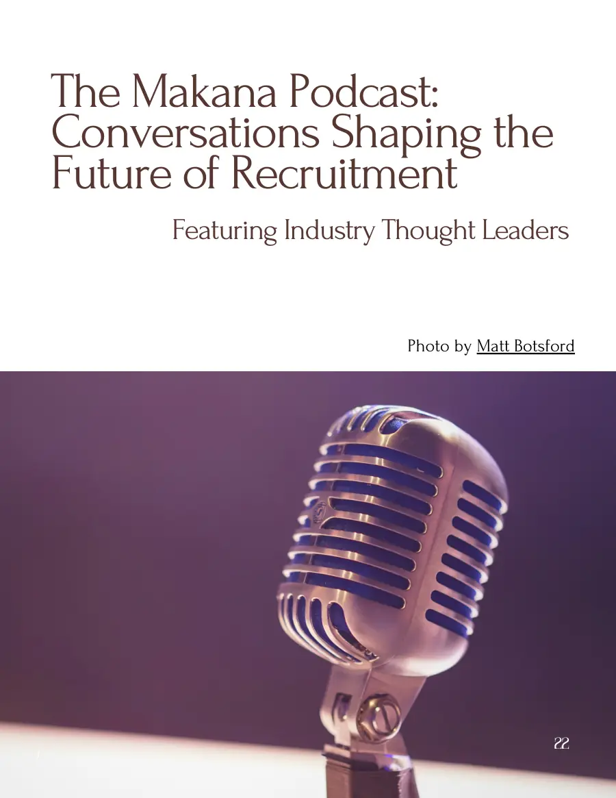 Opening page of 'The Makana Podcast: Conversations Shaping the Future of Recruitment' with a photo of a vintage microphone