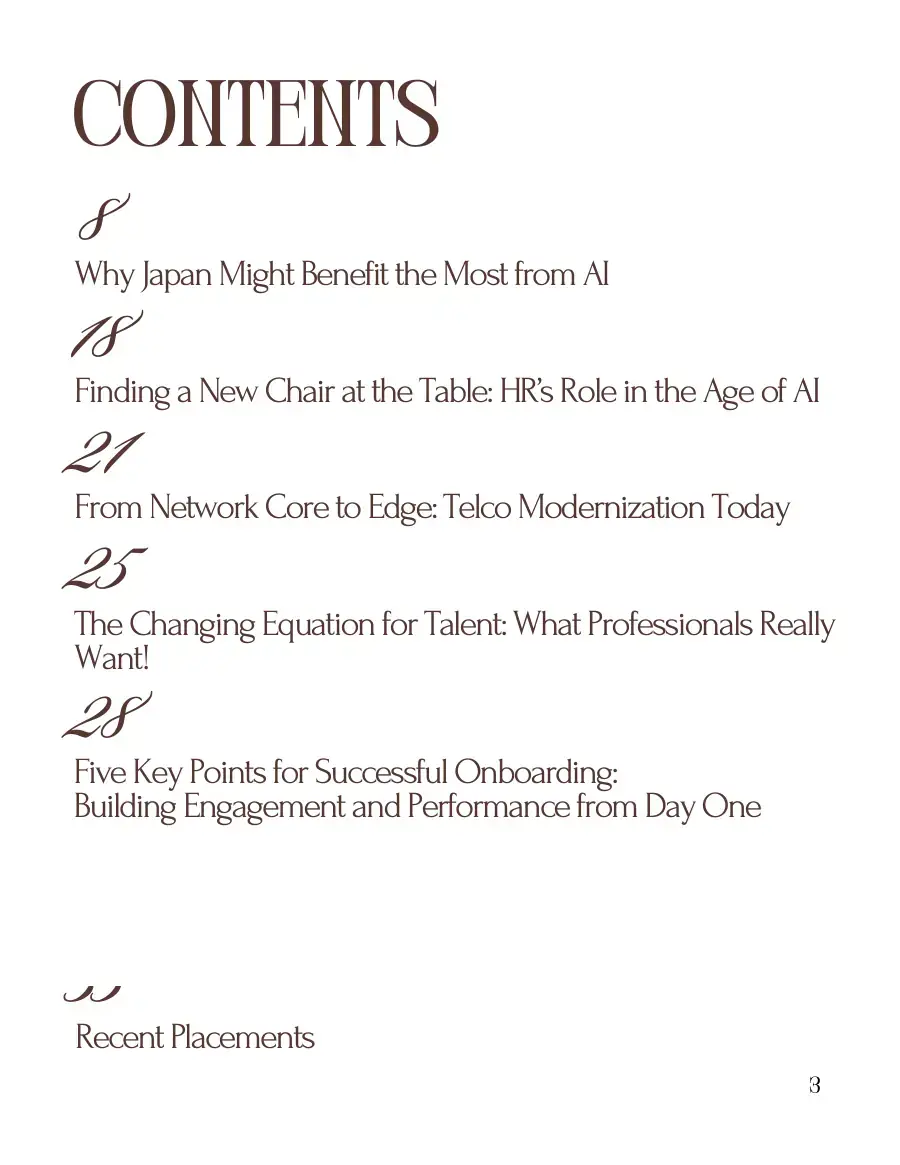 Contents page listing the articles and page numbers