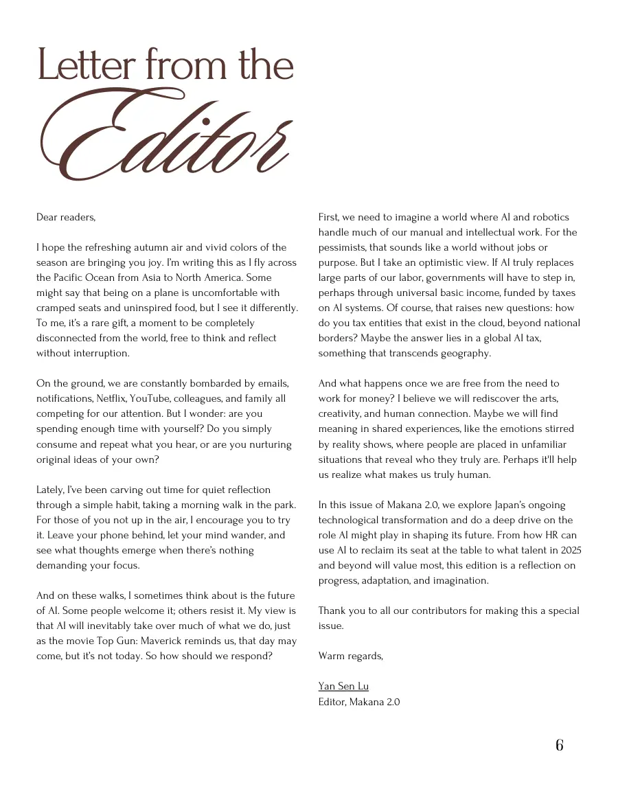 Letter from the Editor, first page, in a large display heading