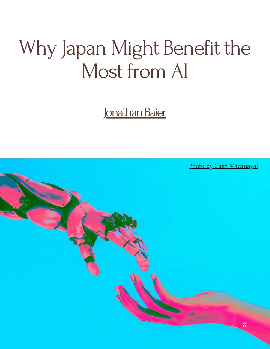 Opening page of 'Why Japan Might Benefit the Most from AI' with a photo and the author's name