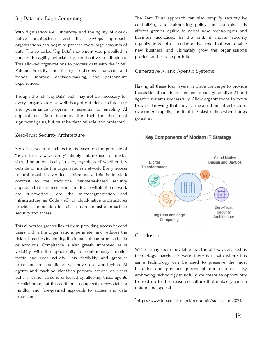 Article text on big data, zero-trust security and the conclusion, with a diagram of key components of modern IT strategy