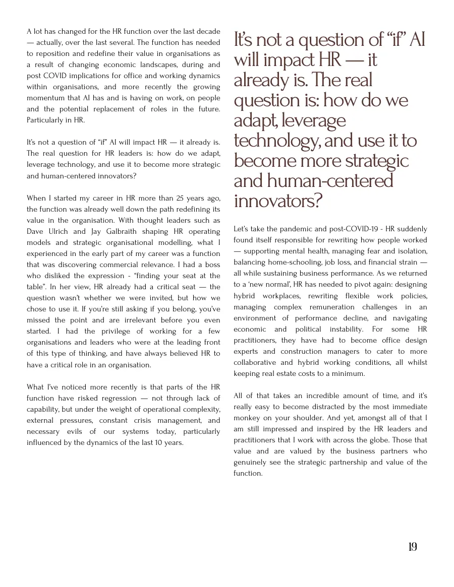 Article text on how the HR function has changed, with a pull quote