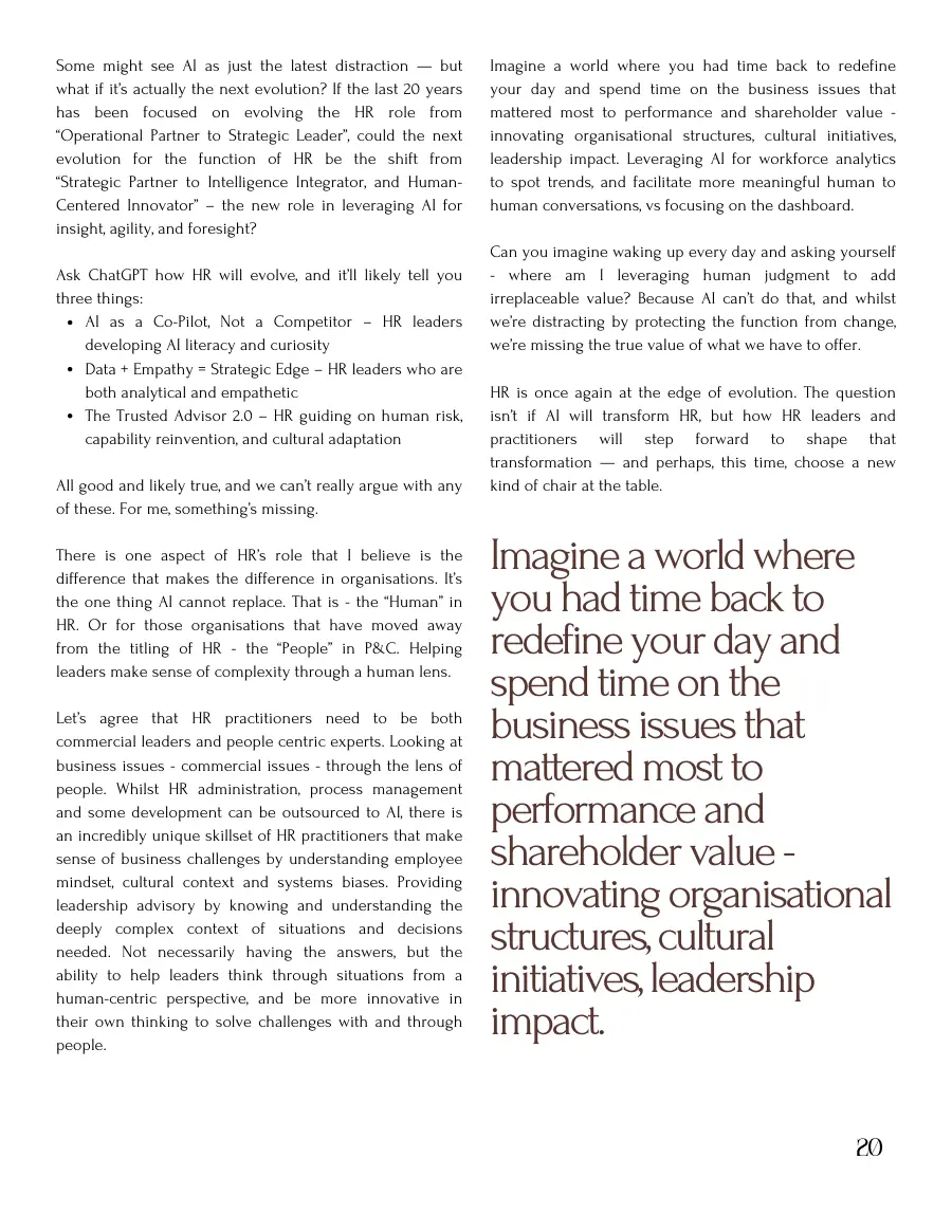 Article text on HR as a human-centered innovator, with a pull quote