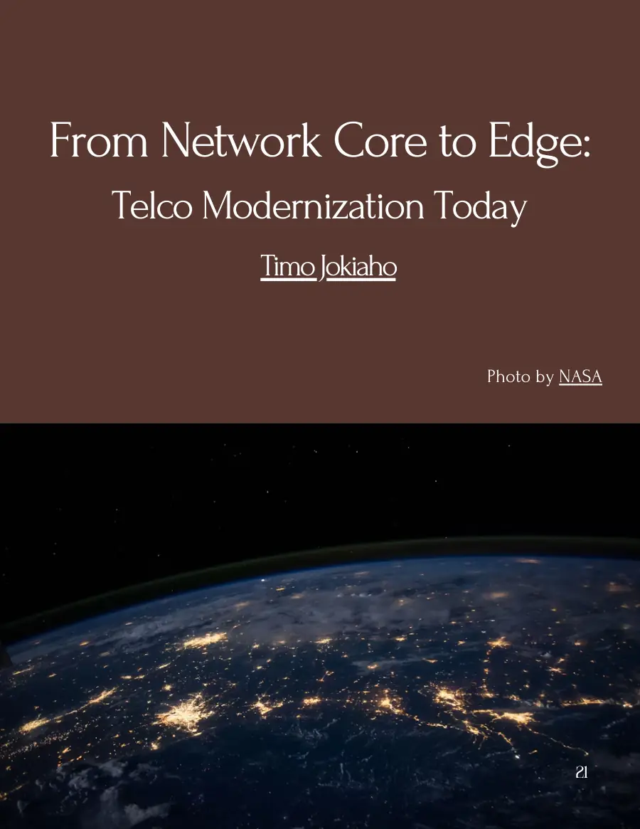 Opening page of 'From Network Core to Edge: Telco Modernization Today' with a space photo and the author's name