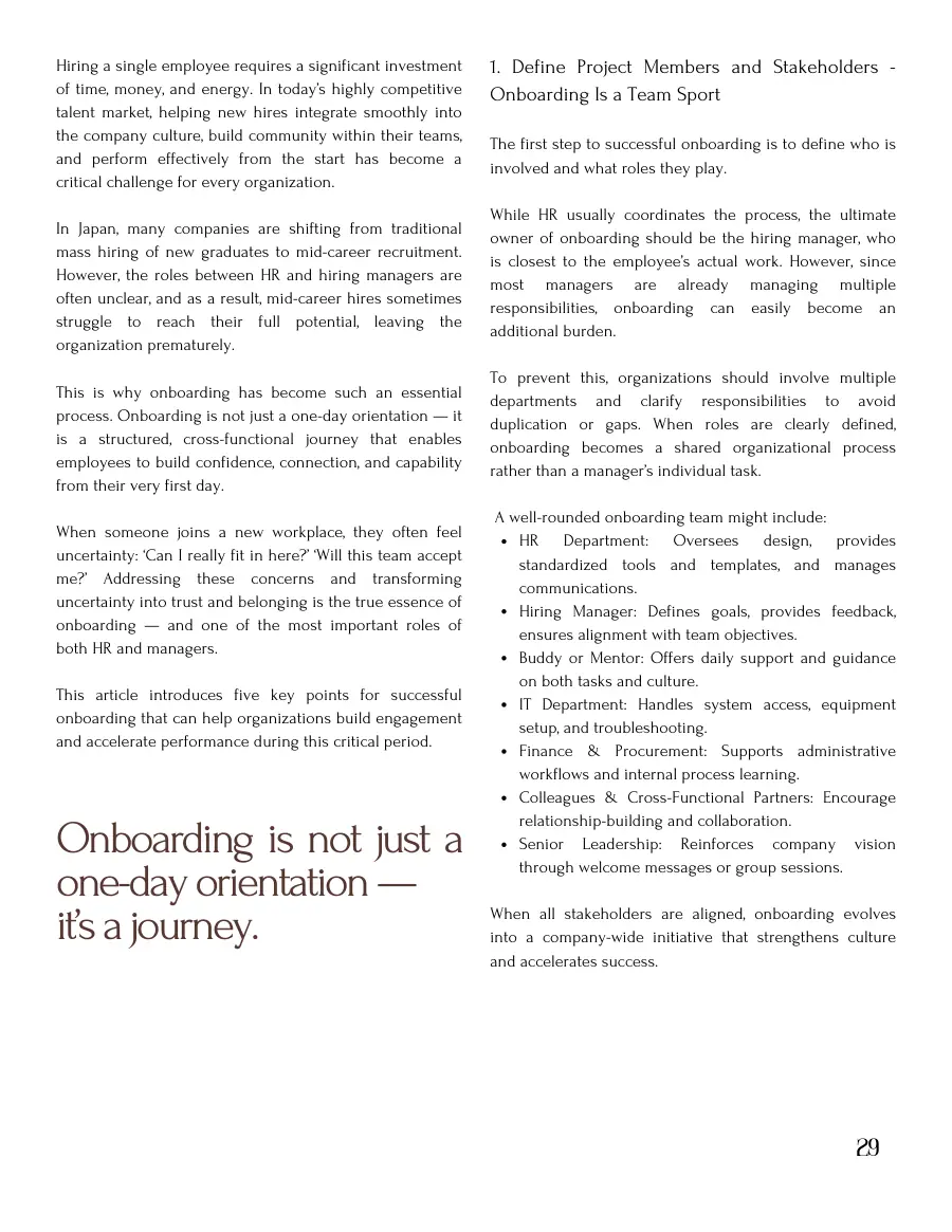 Article text introducing onboarding and defining stakeholders, with a pull quote